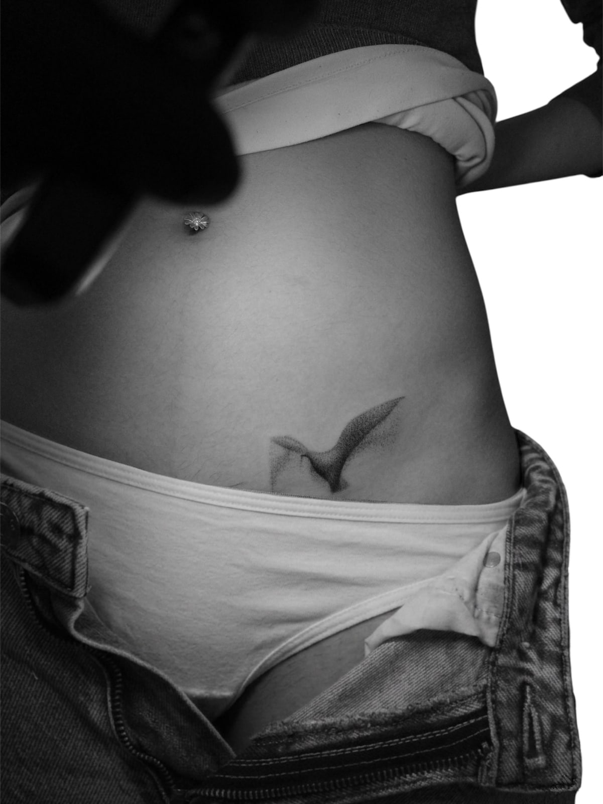 Swallow on the hip, micro-realistic tattoo on the hip by Bobby, STUDIO MIBO